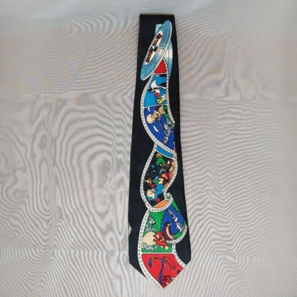 Vtg Looney Tunes Tie Bugs Taz Marvin Elmer & More Movie Film Reel Black 57 x 4